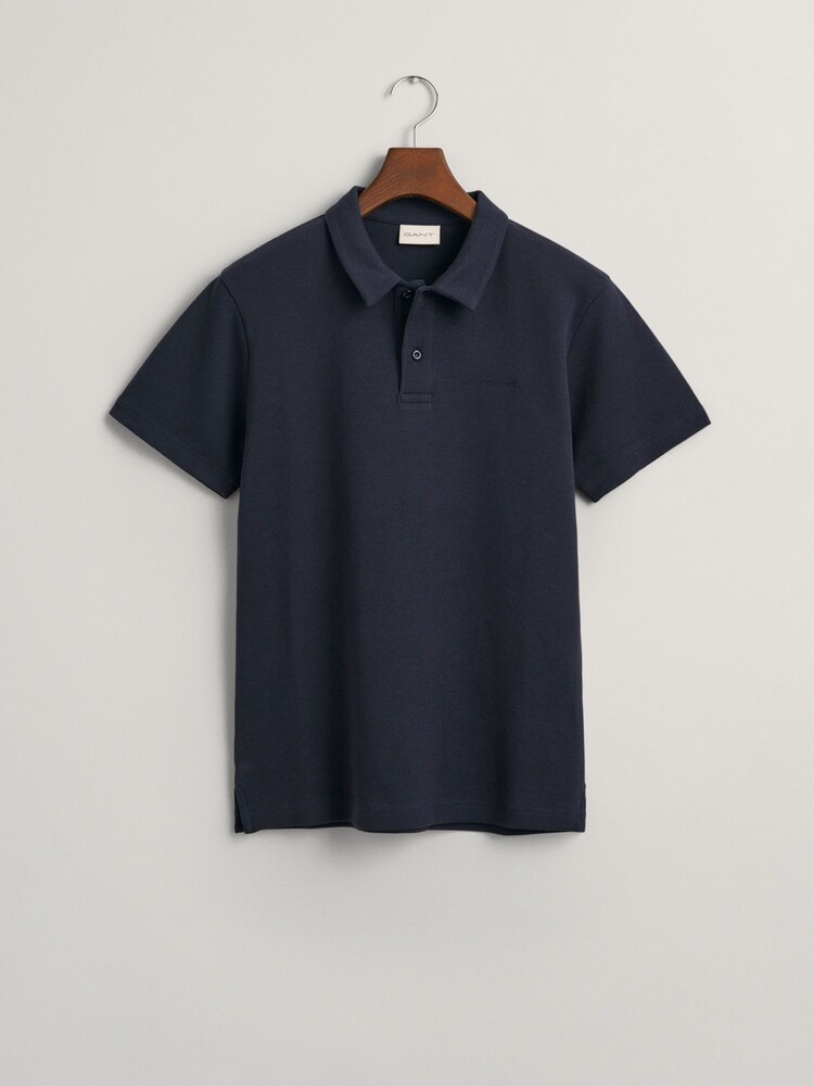 GANT Evening Blue Waffle Texture Pique Polo Shirt - Image 5 of 5