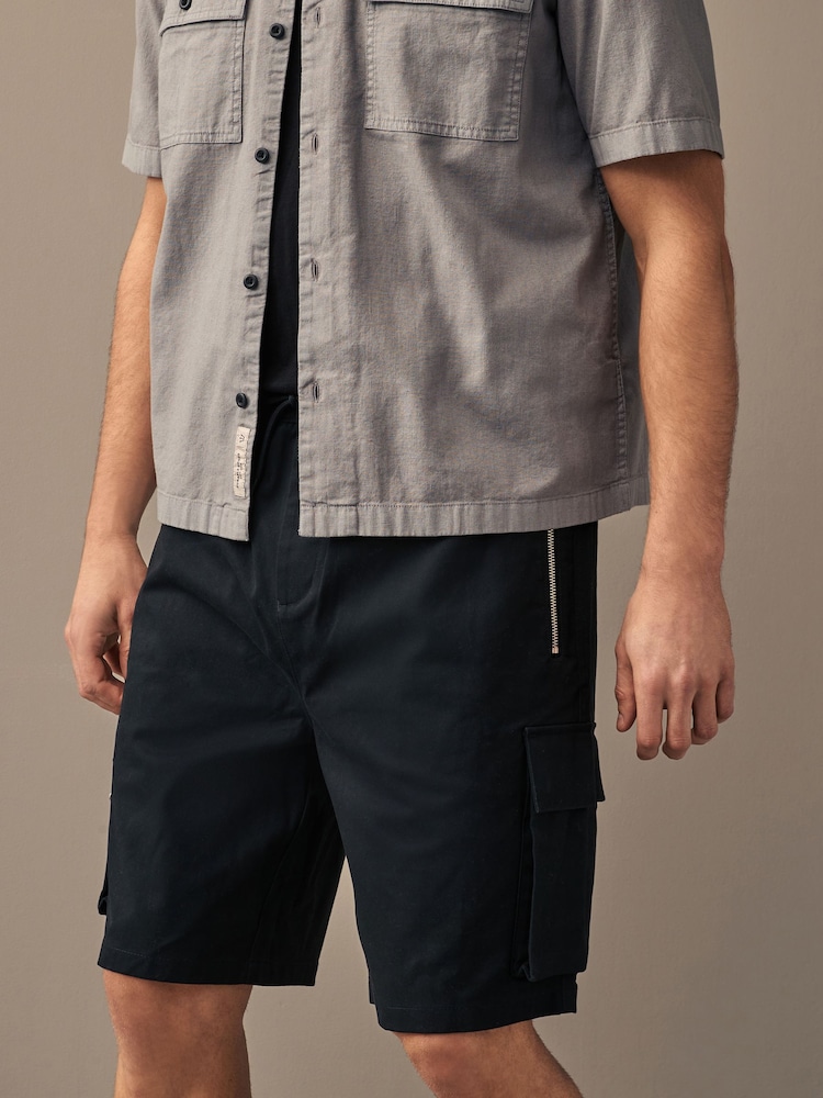 Black Smart Zip Pocket Cargo Shorts - Image 2 of 11