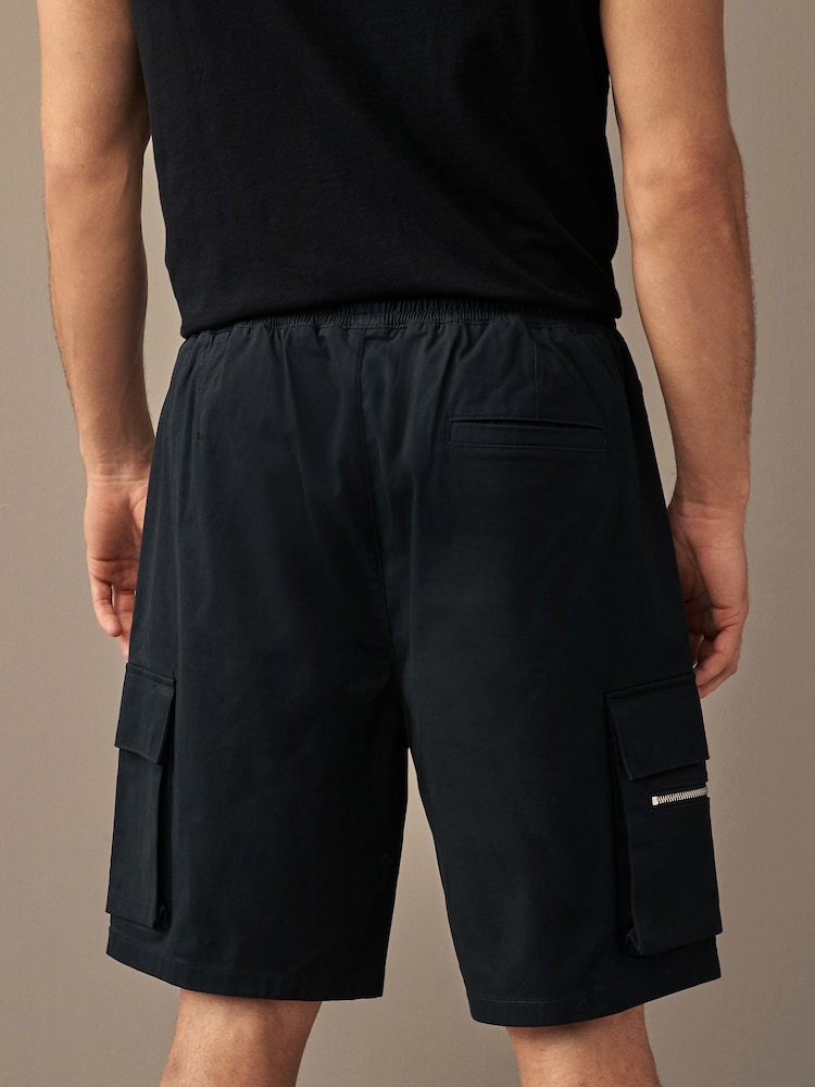 Black Smart Zip Pocket Cargo Shorts - Image 4 of 11