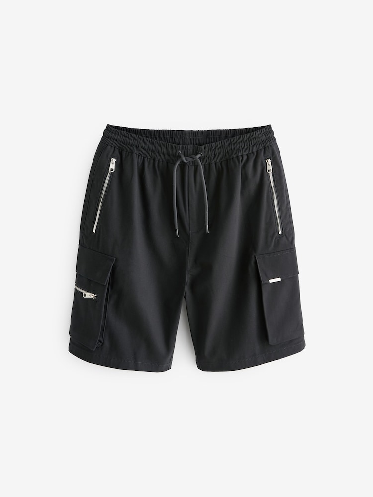Black Smart Zip Pocket Cargo Shorts - Image 7 of 11