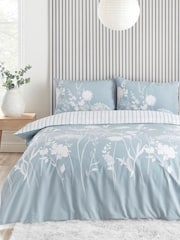Catherine Lansfield Blue Meadowsweet Floral Reversible Duvet Cover Set - Image 1 of 4