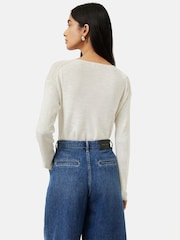Jigsaw White Linen Cotton V-Neck Jumper - Image 2 of 6