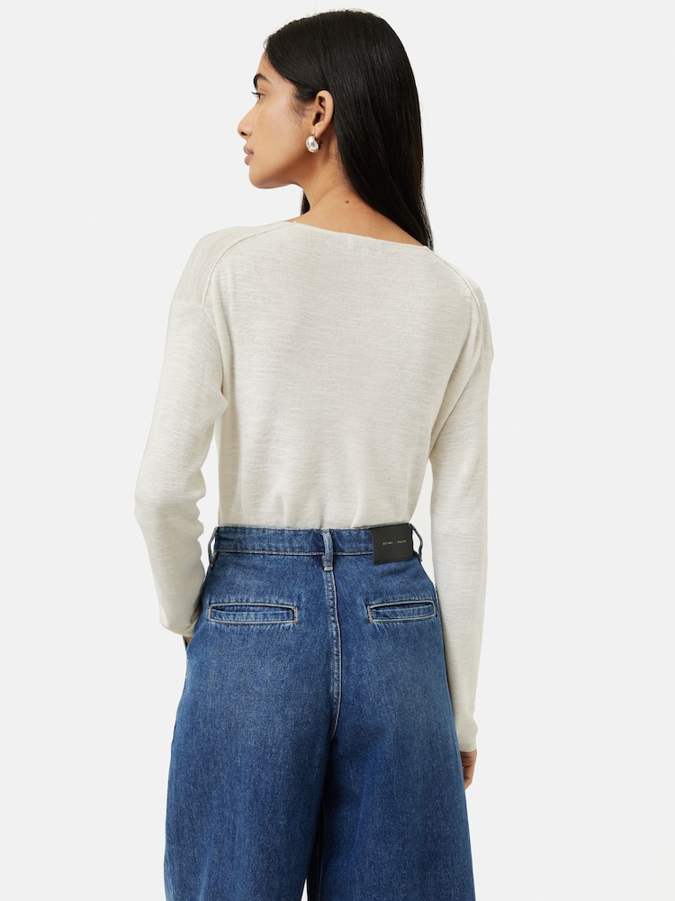 Jigsaw White Linen Cotton V-Neck Jumper - Image 2 of 6