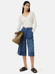 Jigsaw White Linen Cotton V-Neck Jumper - Image 3 of 6
