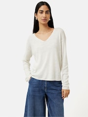 Jigsaw White Linen Cotton V-Neck Jumper - Image 4 of 6