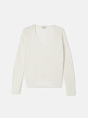 Jigsaw White Linen Cotton V-Neck Jumper - Image 6 of 6
