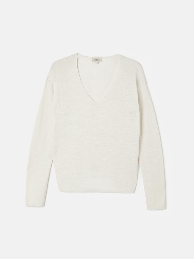 Jigsaw White Linen Cotton V-Neck Jumper - Image 6 of 6