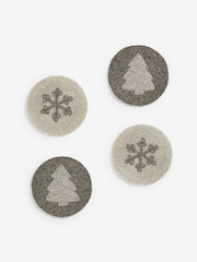 Set of 4 Silver Christmas Icon Beaded Coasters - Image 3 of 3