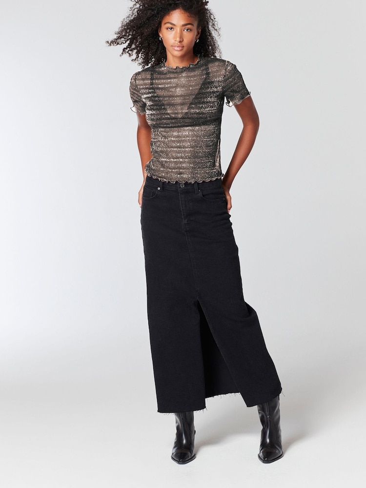 Silver Sheer Metallic Sparkle Short Sleeve T-Shirt - Image 2 of 5