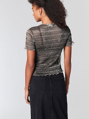 Silver Sheer Metallic Sparkle Short Sleeve T-Shirt - Image 3 of 5
