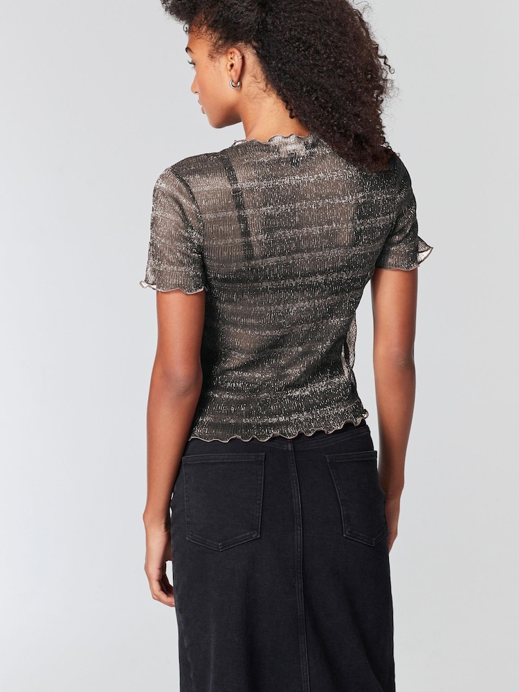 Silver Sheer Metallic Sparkle Short Sleeve T-Shirt - Image 3 of 5