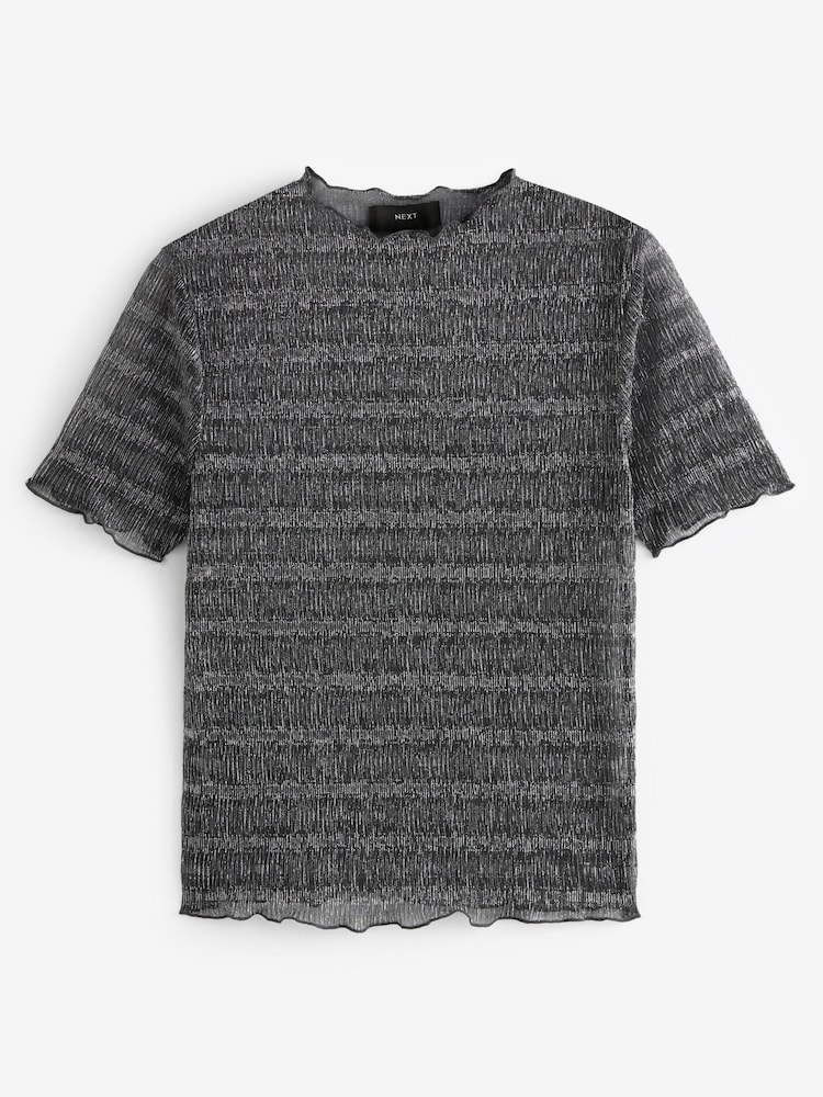 Silver Sheer Metallic Sparkle Short Sleeve T-Shirt - Image 4 of 5