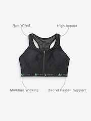 Black Active Sports Zip Front Dry Tech High Impact Bra DD+ - Image 5 of 7