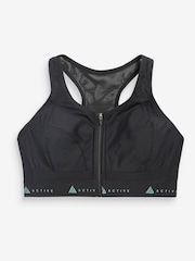 Black Active Sports Zip Front Dry Tech High Impact Bra DD+ - Image 6 of 7