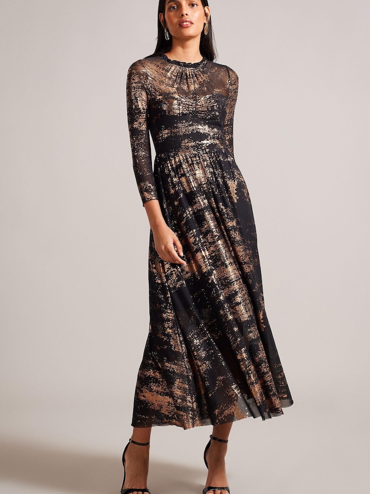 Ted Baker Iggiey 3/4 Length Sleeve Blue Dress With Ruffled Skirt - Image 1 of 4