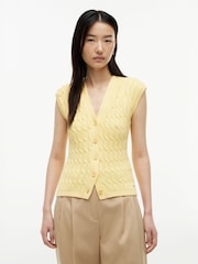 Tommy Hilfiger Yellow Cable Knit Slim Cap Sleeve Cardigan - Image 1 of 5