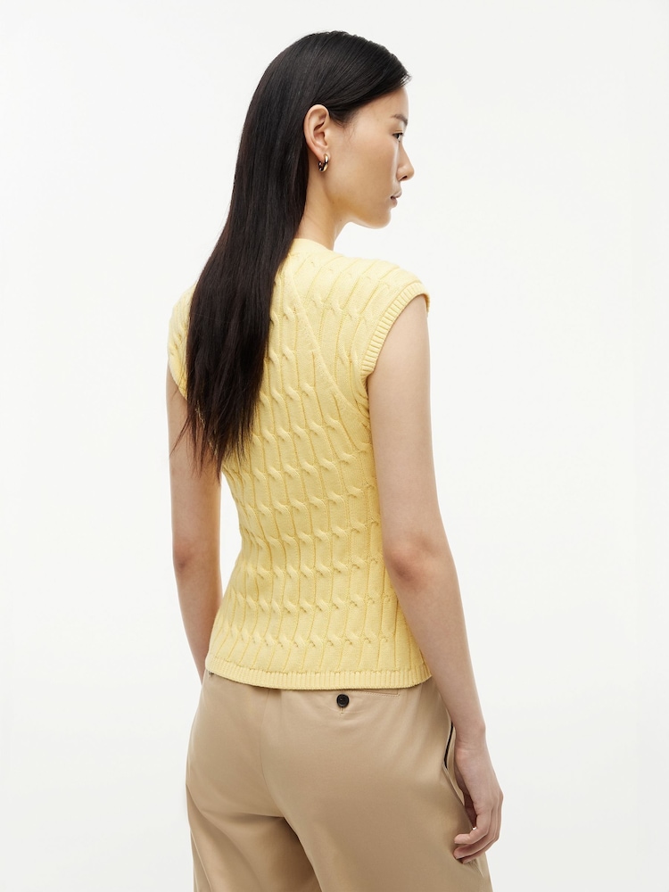 Tommy Hilfiger Yellow Cable Knit Slim Cap Sleeve Cardigan - Image 2 of 5 Tommy Hilfiger Yellow Cable Knit Slim Cap Sleeve Cardigan - Image 2 of 5