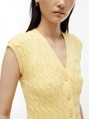 Tommy Hilfiger Yellow Cable Knit Slim Cap Sleeve Cardigan - Image 4 of 5