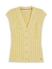 Tommy Hilfiger Yellow Cable Knit Slim Cap Sleeve Cardigan - Image 5 of 5