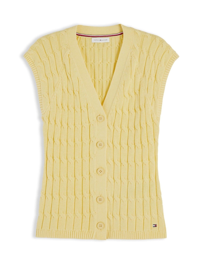 Tommy Hilfiger Yellow Cable Knit Slim Cap Sleeve Cardigan - Image 5 of 5 Tommy Hilfiger Yellow Cable Knit Slim Cap Sleeve Cardigan - Image 5 of 5
