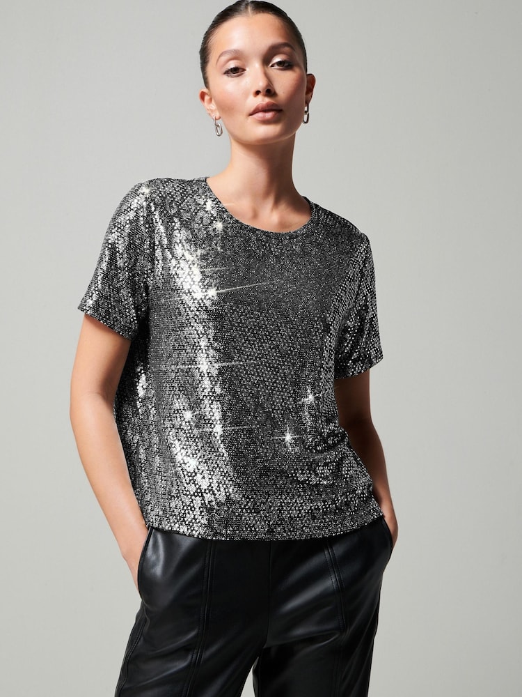 Silver Sequin T-Shirt - Image 1 of 6