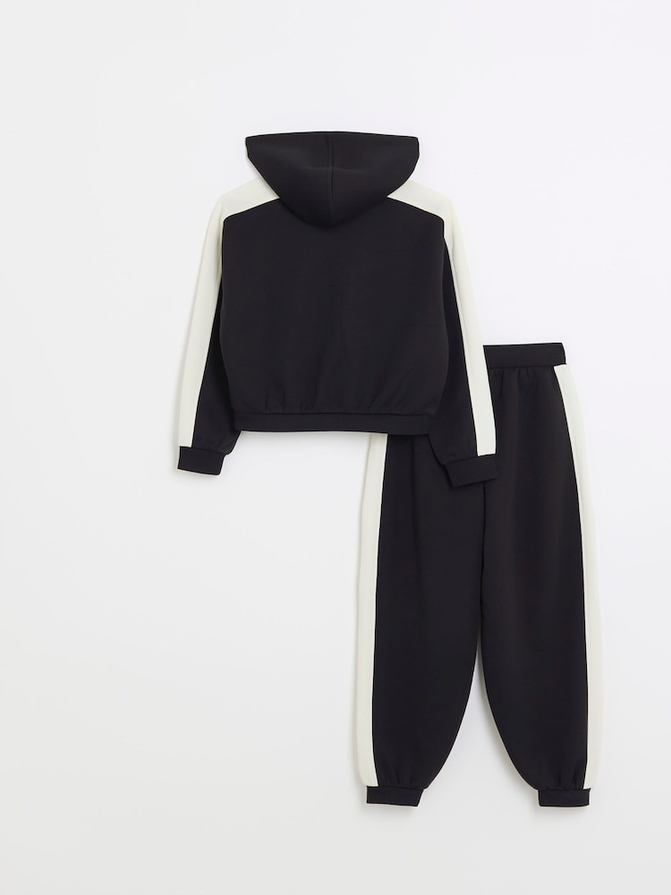River Island Black Girls Taped 100% Cotton Hoodie and Joggers Set - Image 2 of 4
