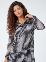 Roman Black Abstract Print Cowl Neck Stretch Top - Image 2 of 5
