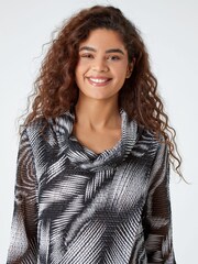 Roman Black Abstract Print Cowl Neck Stretch Top - Image 4 of 5