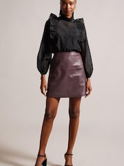 Ted Baker Valiat A-Line Leather Mini Brown Skirt - Image 3 of 5
