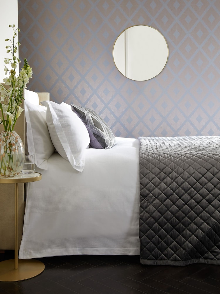 White Collection Luxe 300 Thread Count 100% Cotton Sateen Waffle Stripe Duvet Cover And Pillowcase Set - Image 1 of 1