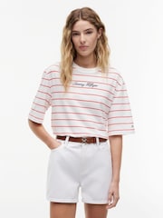 Tommy Hilfiger Red Logo Embroidery Relaxed Crew Neck T-Shirt - Image 1 of 5