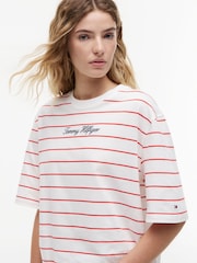 Tommy Hilfiger Red Logo Embroidery Relaxed Crew Neck T-Shirt - Image 4 of 5