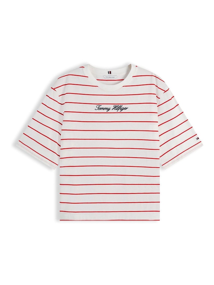 Tommy Hilfiger Red Logo Embroidery Relaxed Crew Neck T-Shirt - Image 5 of 5 Tommy Hilfiger Red Logo Embroidery Relaxed Crew Neck T-Shirt - Image 5 of 5