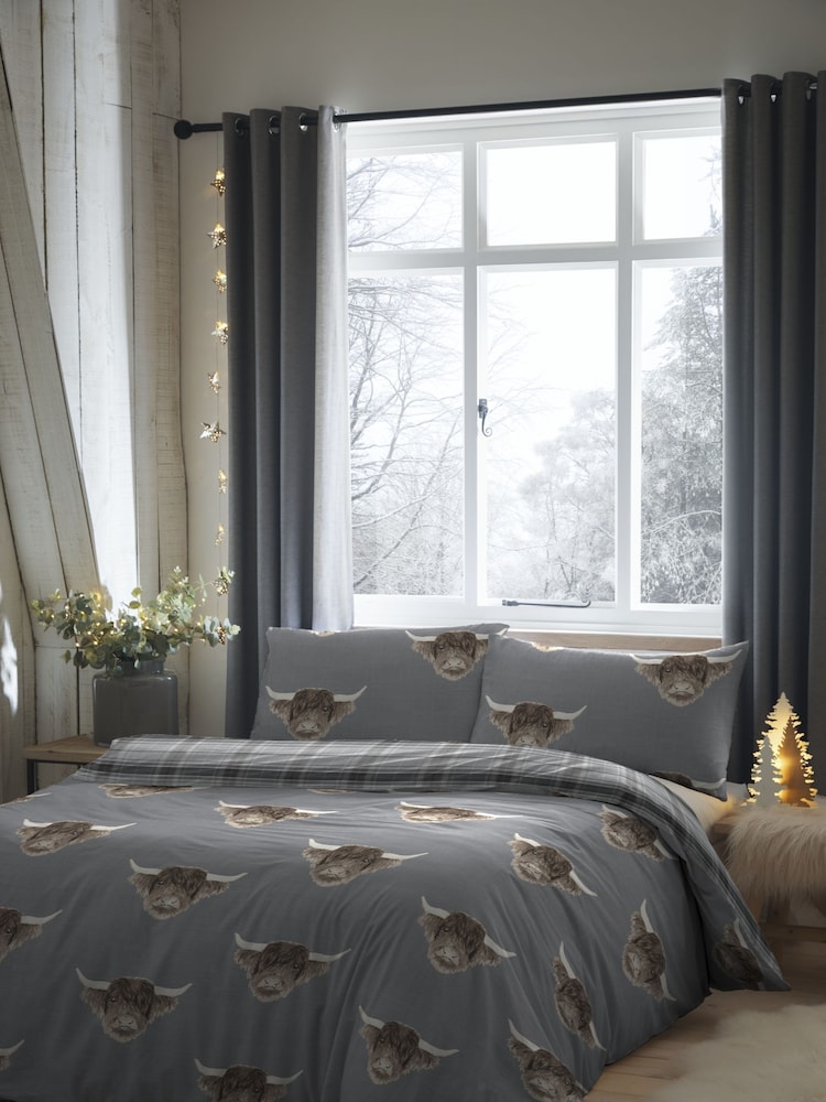 Fusion Grey Highland Cow Easy Care Duvet Cover And Pillowcase Set - Image 1 of 4