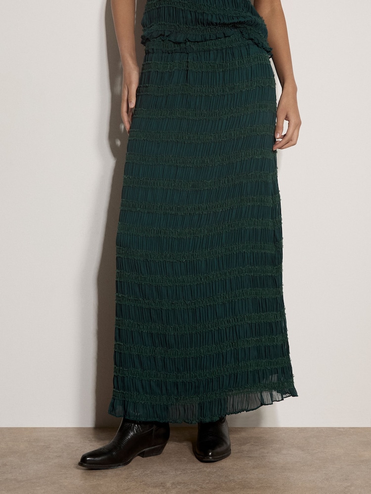 Apricot Green Ruched Chiffon Maxi Skirt - Image 2 of 5 Apricot Green Ruched Chiffon Maxi Skirt - Image 2 of 5