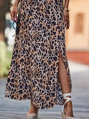 Sosandar Black/Brown Leopard Print Maxi Skirt - Image 4 of 4