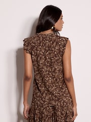 Apricot Brown Painterly Paisley Ruffle Top - Image 2 of 5