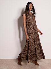 Apricot Brown Painterly Paisley Ruffle Top - Image 3 of 5