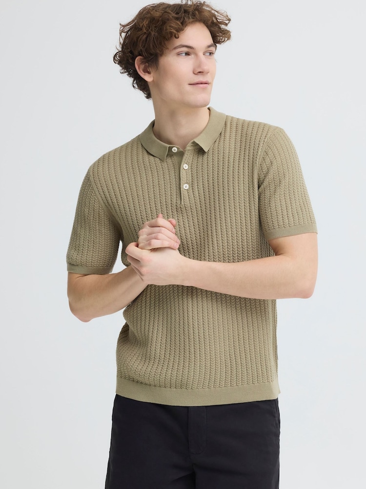 Casual Friday Green Karl Short Sleeve Knitted Polo Shirt - Image 1 of 5