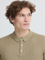 Casual Friday Green Karl Short Sleeve Knitted Polo Shirt - Image 4 of 5