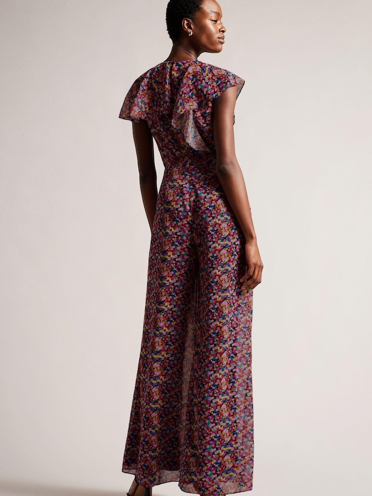 Ted Baker Surya Black Ruffle Front Wide Leg Jumpsuit - Image 2 of 5