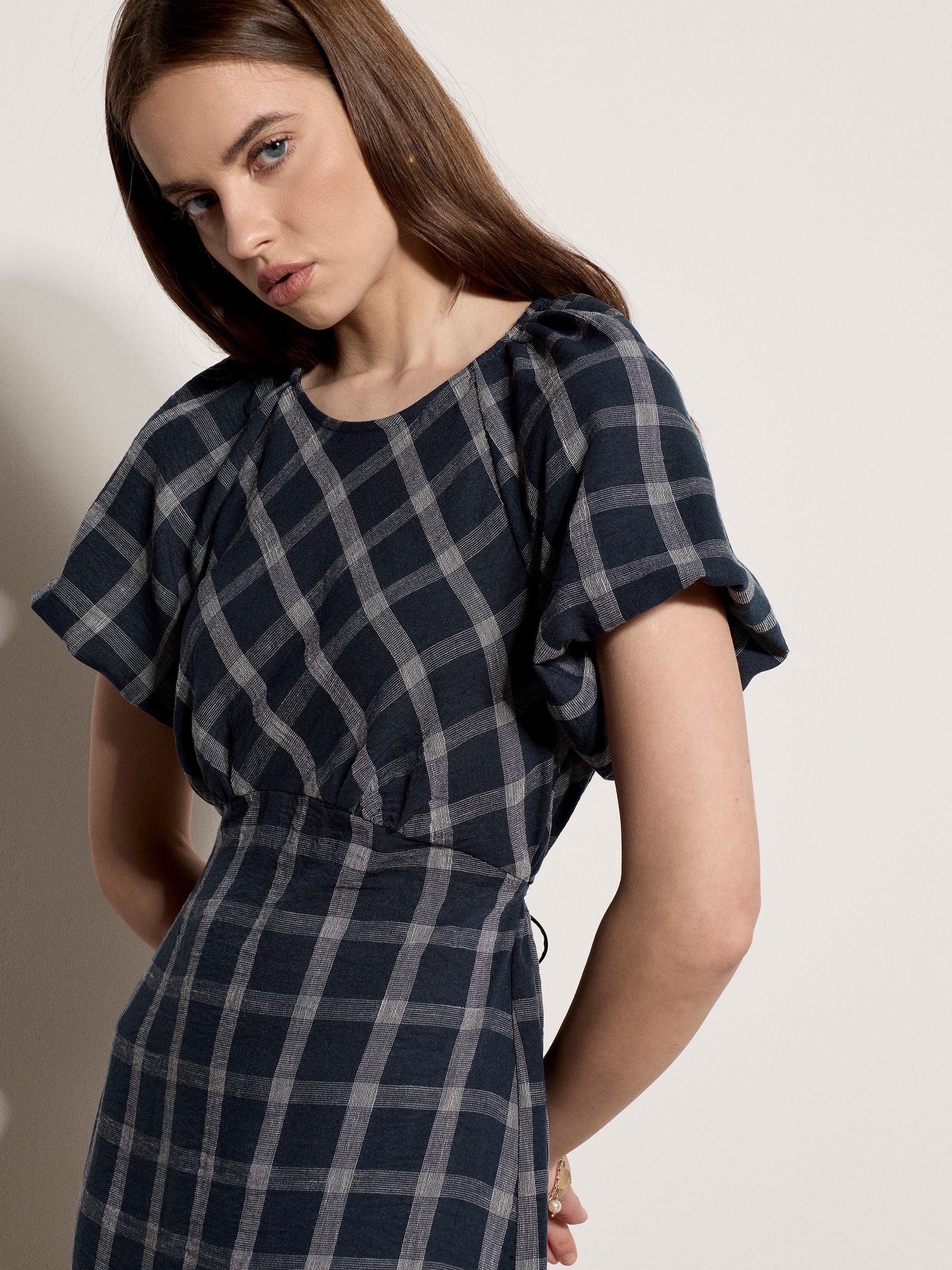 Buy Apricot Blue Check Print Midaxi Dress from the Next UK online shop
