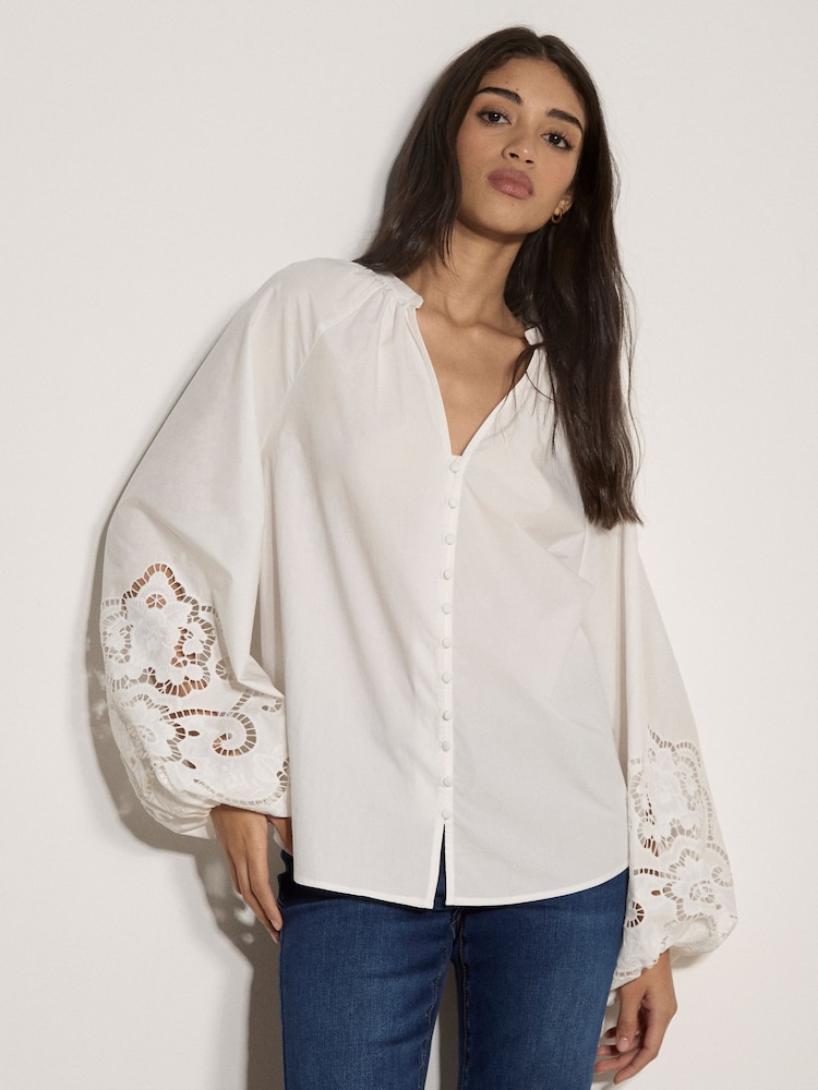 Apricot White Cotton Cut-Out Blouse - Image 1 of 5