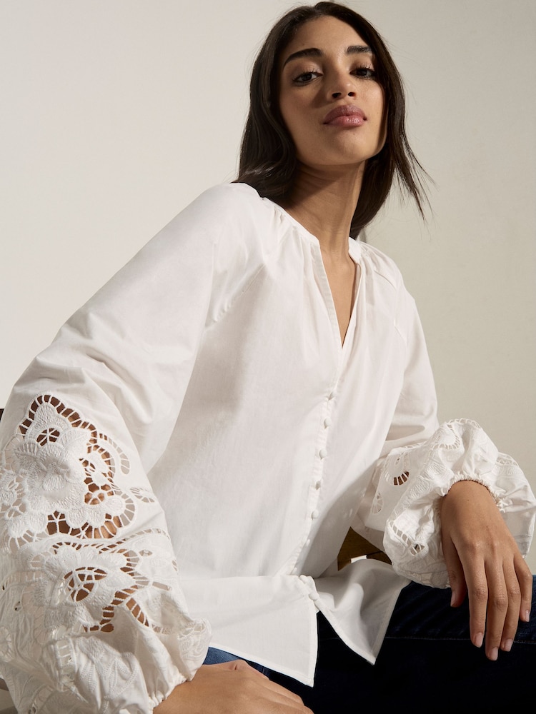Apricot White Cotton Cut-Out Blouse - Image 5 of 5