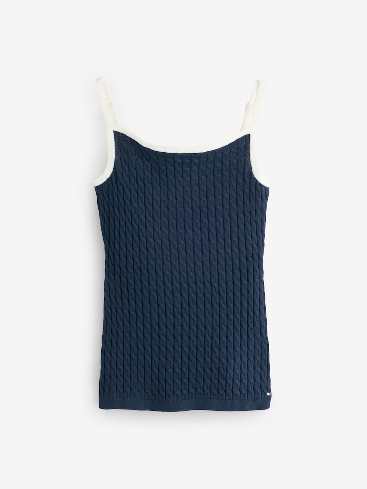 Tommy Hilfiger Blue Cable Knit Slim Strap Top - Image 1 of 1