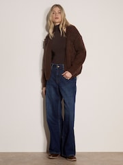 Apricot Brown Rose Applique Chunky Knit Cardigan - Image 1 of 4