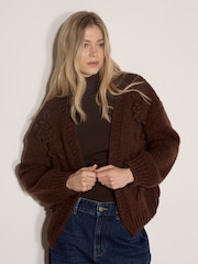 Apricot Brown Rose Applique Chunky Knit Cardigan - Image 2 of 4