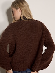 Apricot Brown Rose Applique Chunky Knit Cardigan - Image 3 of 4