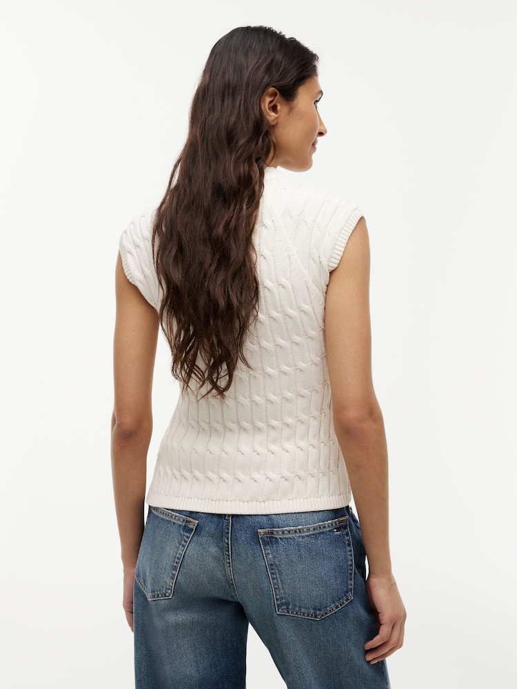 Tommy Hilfiger Cream Cable Knit Slim Cap Sleeve Cardigan - Image 2 of 5 Tommy Hilfiger Cream Cable Knit Slim Cap Sleeve Cardigan - Image 2 of 5