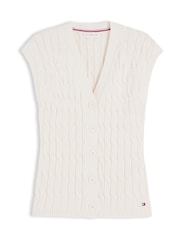 Tommy Hilfiger Cream Cable Knit Slim Cap Sleeve Cardigan - Image 5 of 5